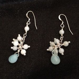 Faceted chalcedony silver dangle earrings